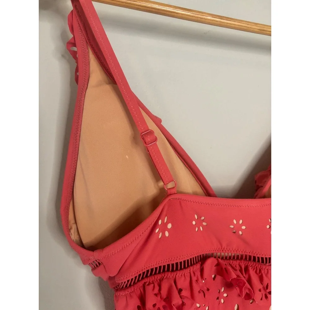 J.Crew Eyelet Ruffle‎ One Piece Coral Cutout Feminine Resort Swim 8